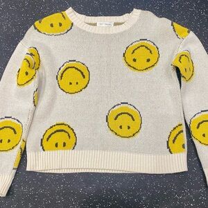 Treasure & Bond Cream Sweater with Yellow Smiley Faces